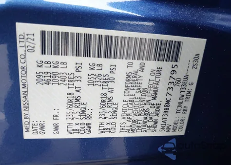 2021 Nissan Rogue Sv Intelligent Awd z USA, uszkodzony, nr VIN 5N1AT3BB8MC733795